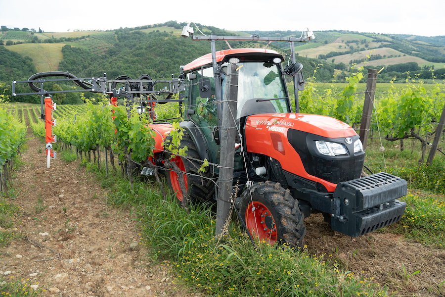 Kubota tractor in vineyard on autonomous machinery viticulture article