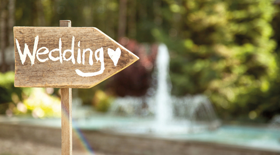 Wedding sign in vineyard setting